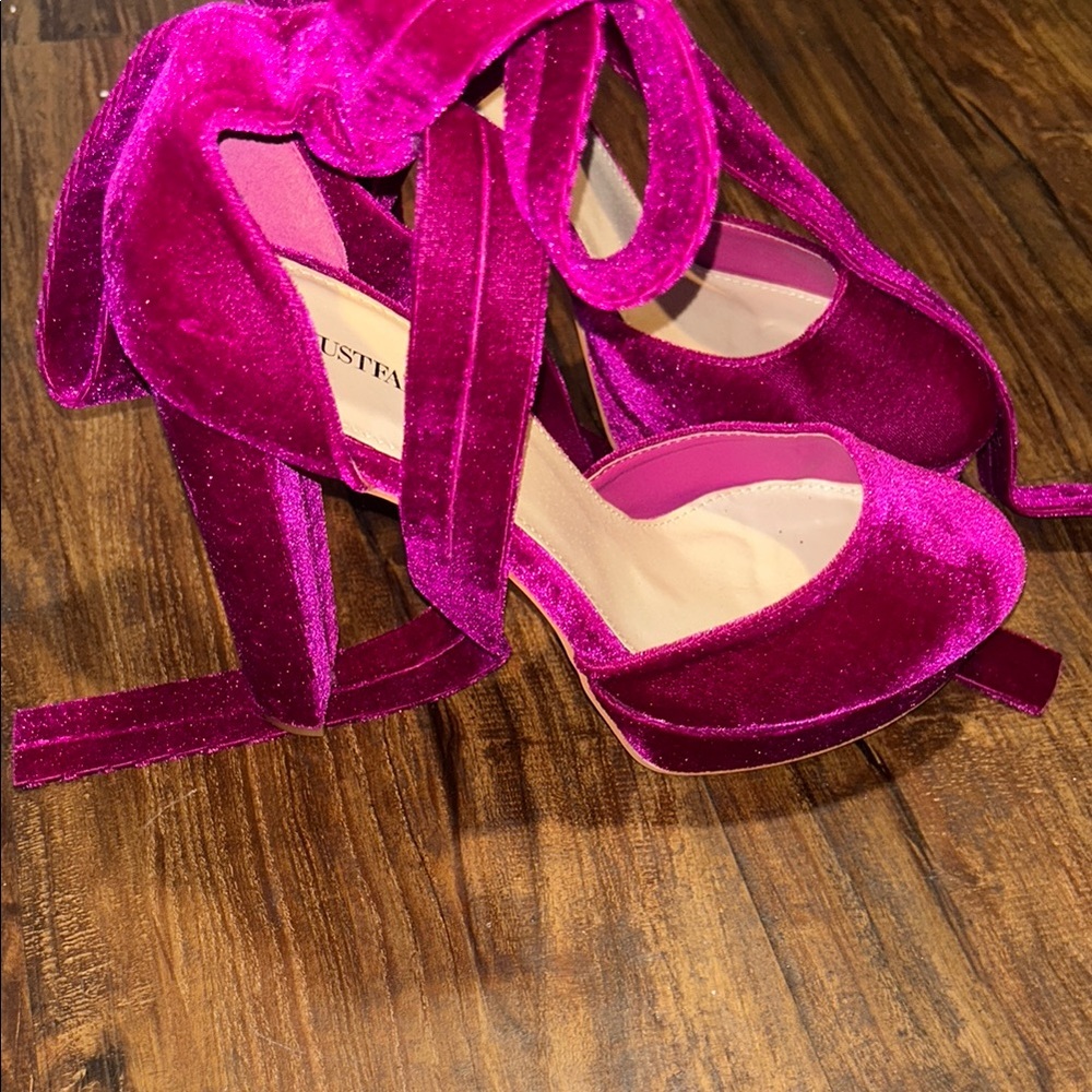 JustFab Velvet Heels - Vibrant Pink - Picture 3 of 5